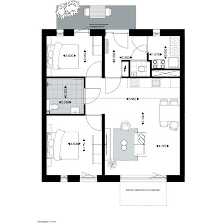 Floorplan - Rozenstraat Bouwnummer F.204, 5014 AJ Tilburg
